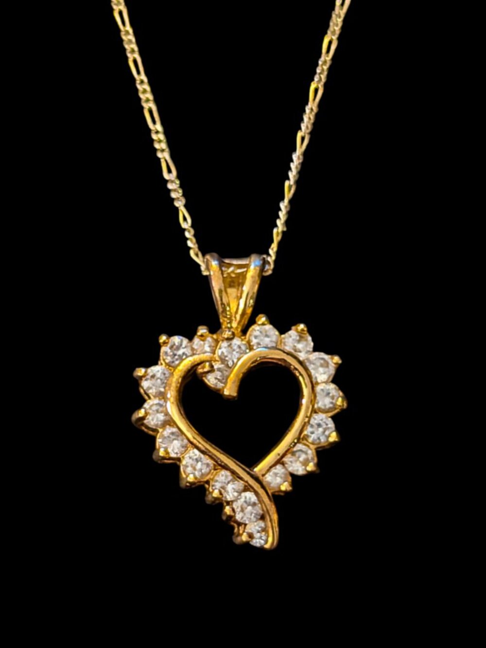 Vintage 925 Sterling Silver Yellow Gold Vermeil Clear Quartz .95" Heart